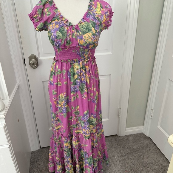 Betsey Johnson Dresses & Skirts - NWT! Betsey Johnson FLORAL SMOCKED TIERED MAXI SUN DRESS Purple Pink XS !